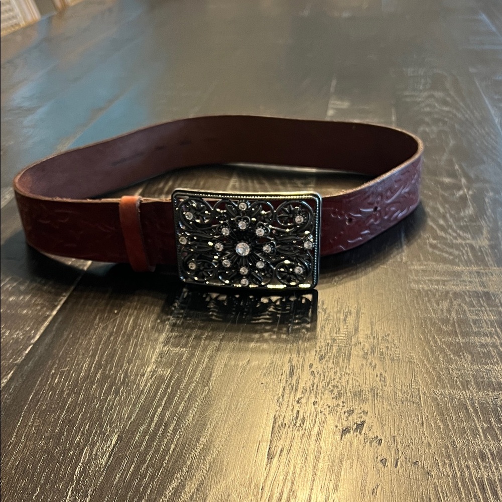 Guess Dark Brown Belt with Embellished Buckle